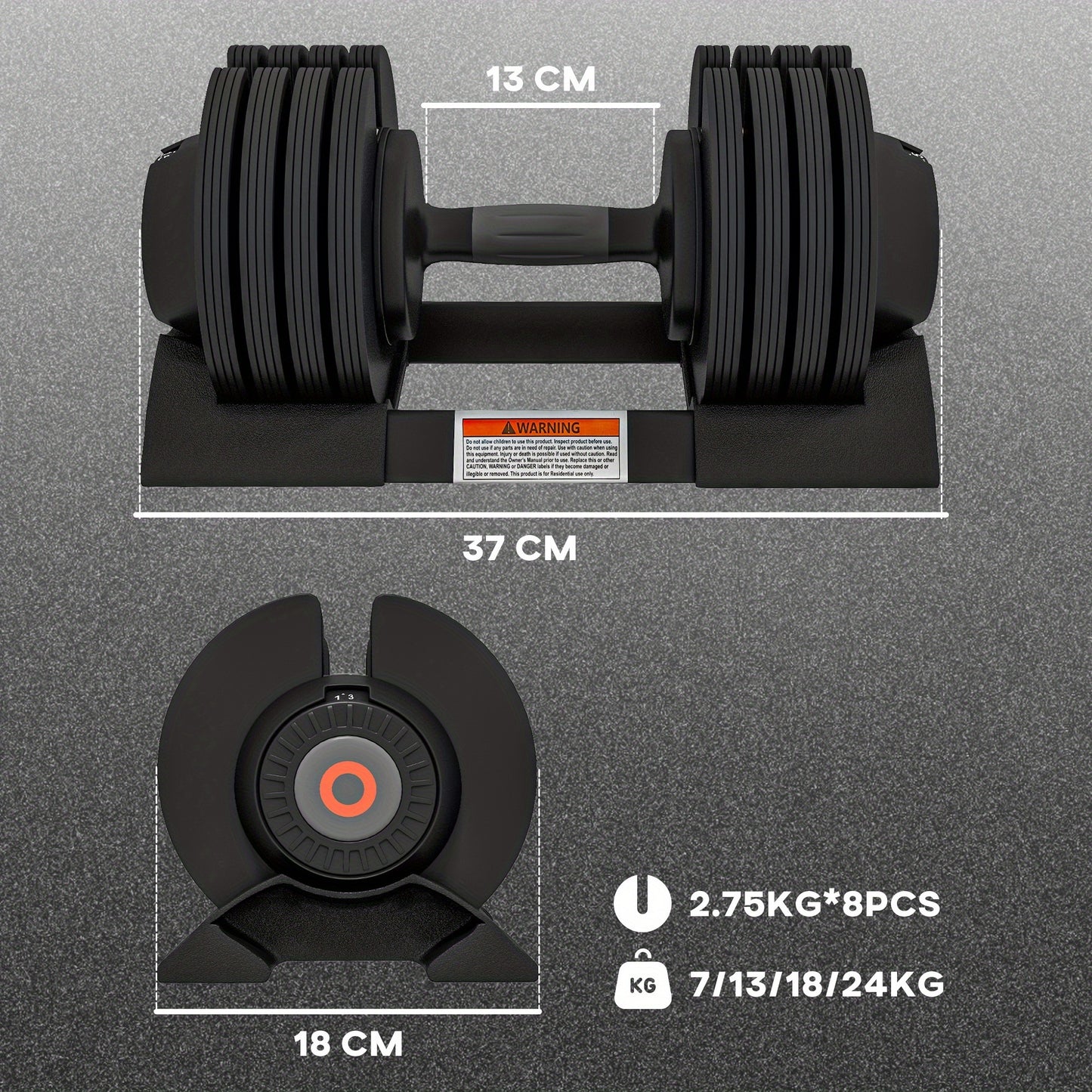 7KG 13KG 18KG 24KG Adjustable Dumbbells Set, 4-in-1 Weights Set with Storage Tray.