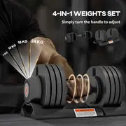 7KG 13KG 18KG 24KG Adjustable Dumbbells Set, 4-in-1 Weights Set with Storage Tray.